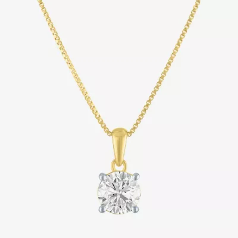 Si2-I1/G-H Womens 1 CT. T.W. Lab Grown White Diamond 14K Gold Over Silver Round 18 Inch Pendant Necklace