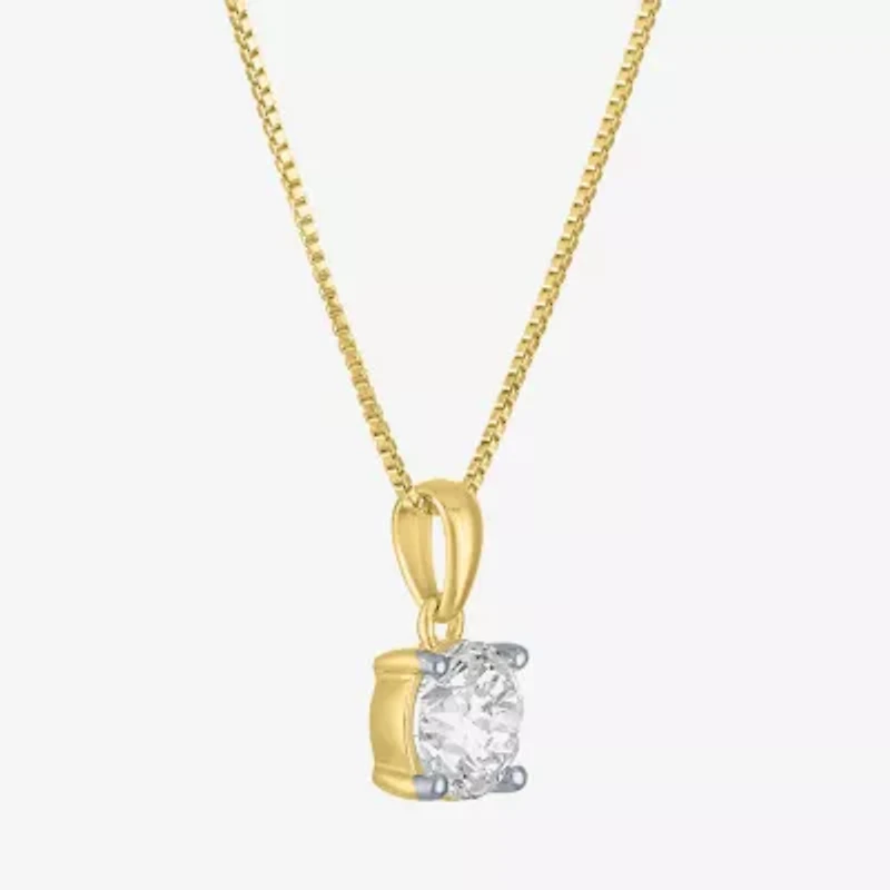 Si2-I1/G-H Womens 1 CT. T.W. Lab Grown White Diamond 14K Gold Over Silver Round 18 Inch Pendant Necklace
