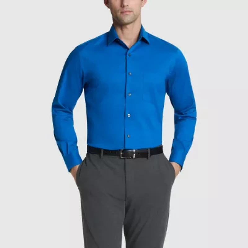 Van Heusen Fitted Everyday Defense Stain Shield Mens Modern Fit Stretch Fabric Wrinkle Free Long Sleeve Dress Shirt