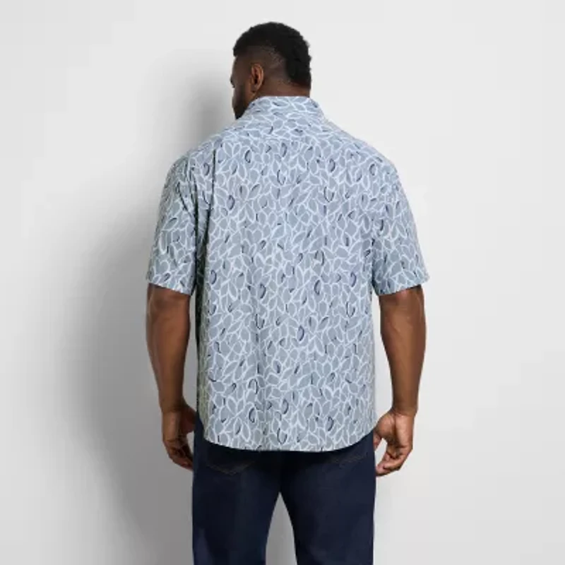 Van Heusen Folsen Everyday Defense Stain Shield Mens Short Sleeve Slim Fit Wrinkle Free Big and Tall Button-Down Shirt