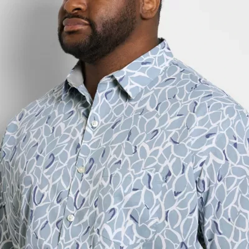 Van Heusen Folsen Everyday Defense Stain Shield Mens Short Sleeve Slim Fit Wrinkle Free Big and Tall Button-Down Shirt