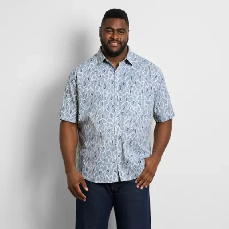 Van Heusen Folsen Everyday Defense Stain Shield Mens Short Sleeve Slim Fit Wrinkle Free Big and Tall Button-Down Shirt