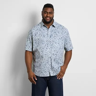 Van Heusen Folsen Everyday Defense Stain Shield Mens Short Sleeve Slim Fit Wrinkle Free Big and Tall Button-Down Shirt