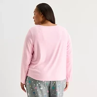 Sleep Chic Womens Rib Round Neck Long Sleeve Plus Pajama Top