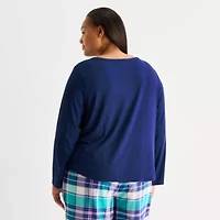 Sleep Chic Womens Rib Round Neck Long Sleeve Plus Pajama Top