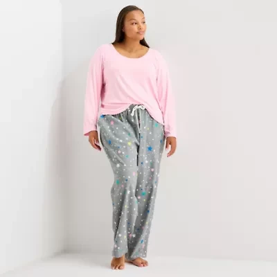 Sleep Chic Womens Rib Round Neck Long Sleeve Plus Pajama Top