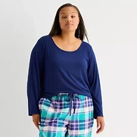 Sleep Chic Womens Rib Round Neck Long Sleeve Plus Pajama Top