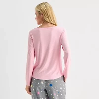 Sleep Chic Womens Rib Round Neck Long Sleeve Pajama Top