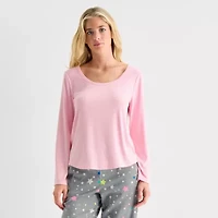 Sleep Chic Womens Rib Round Neck Long Sleeve Pajama Top