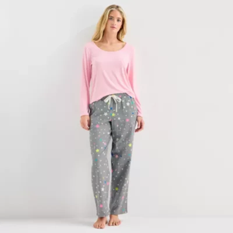 Sleep Chic Womens Rib Round Neck Long Sleeve Pajama Top