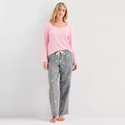 Sleep Chic Womens Rib Round Neck Long Sleeve Pajama Top