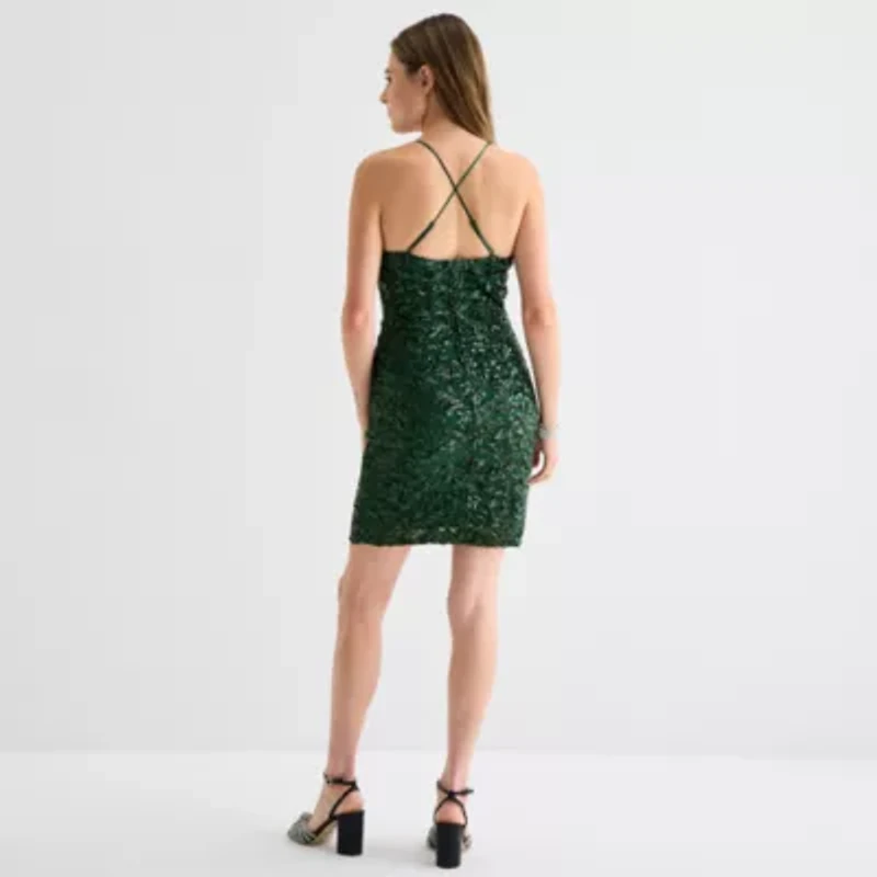 Emerald Sundae Womens Juniors Sleeveless Sequin Bodycon Dress