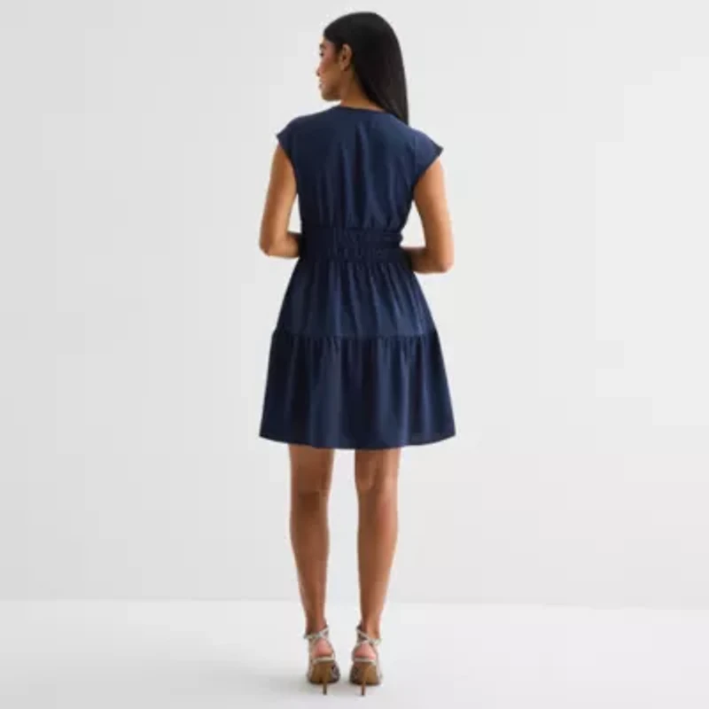 Be by CHETTA B Womens Short Sleeve Fit + Flare Dress