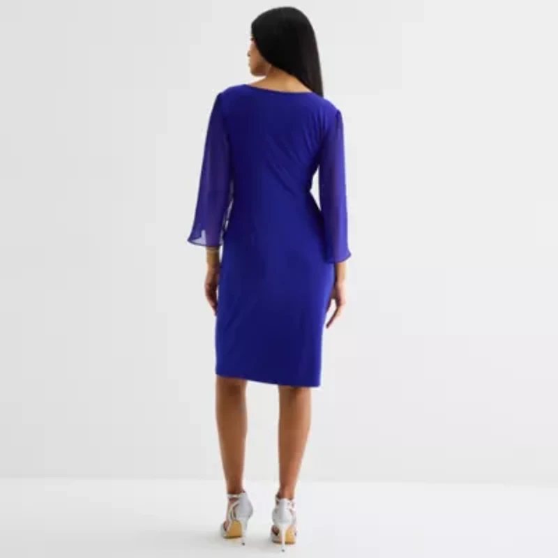 Connected Apparel Womens 3/4 Sleeve Sheath Dress