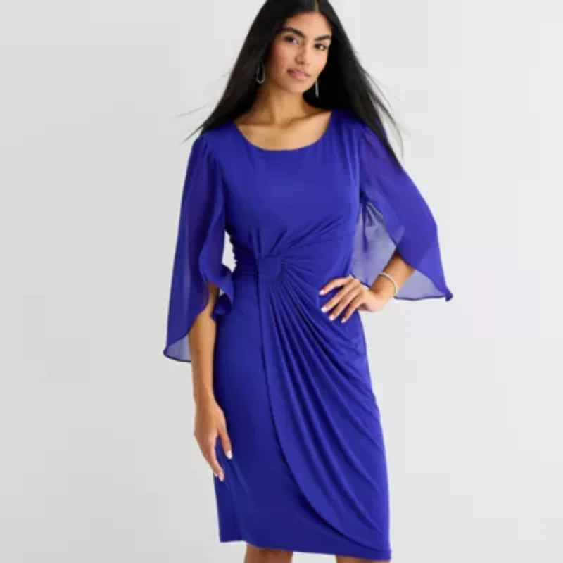 Connected Apparel Womens 3/4 Sleeve Sheath Dress