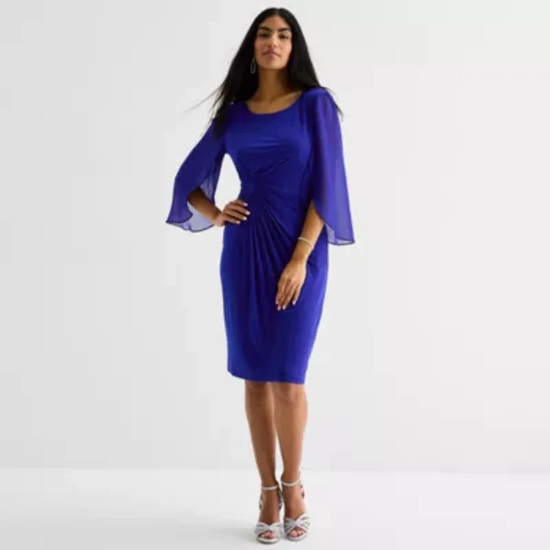 Connected Apparel Womens 3/4 Sleeve Sheath Dress