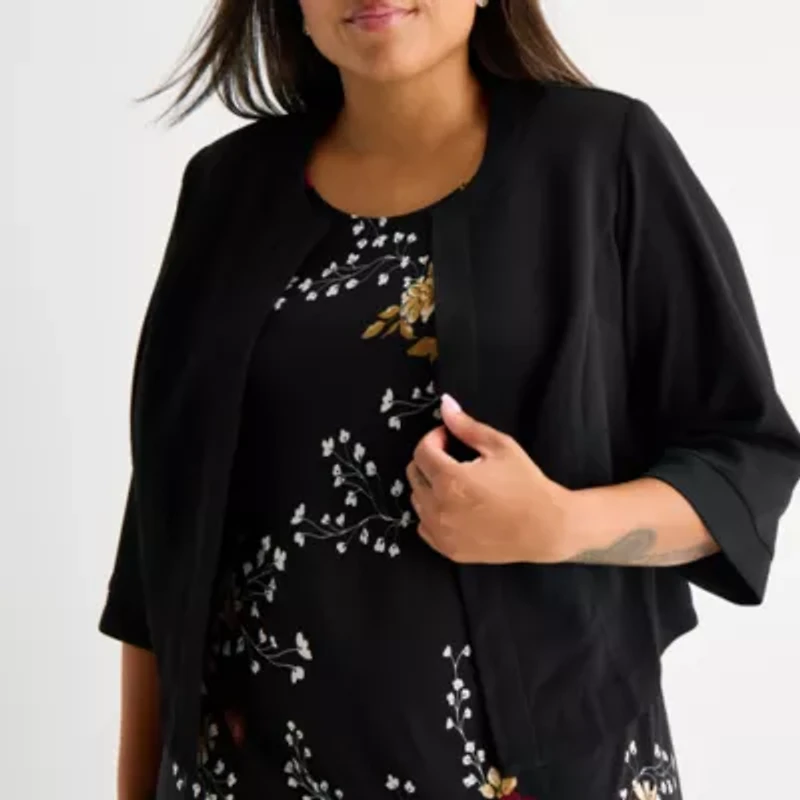 Studio 1 Womens Floral Jacket Dress Plus