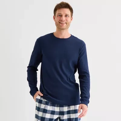 St. John's Bay Ribbed Mens Crew Neck Long Sleeve Pajama Top
