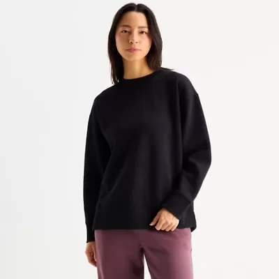Xersion Womens Oversized Super Soft Fleece Crewneck Sweatshirt