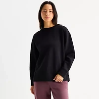Xersion Womens Oversized Super Soft Fleece Crewneck Sweatshirt