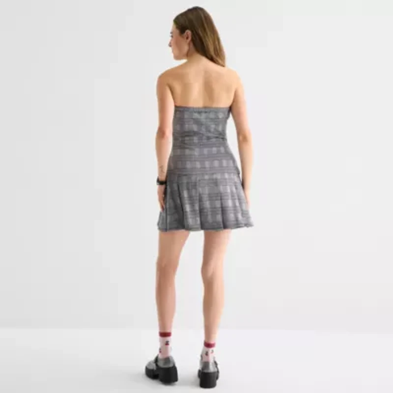 by&by Womens Sleeveless Plaid Juniors Fit + Flare Dress
