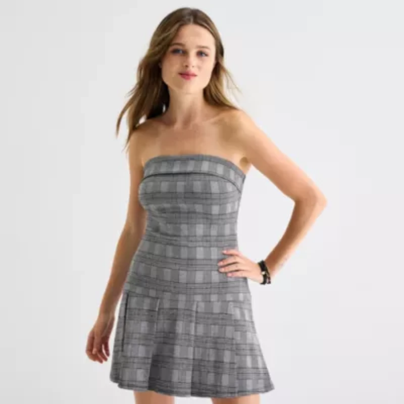 by&by Womens Sleeveless Plaid Juniors Fit + Flare Dress