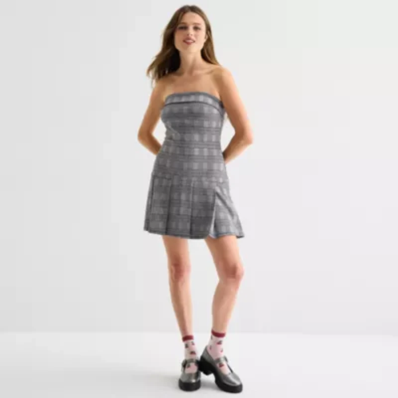 by&by Womens Sleeveless Plaid Juniors Fit + Flare Dress