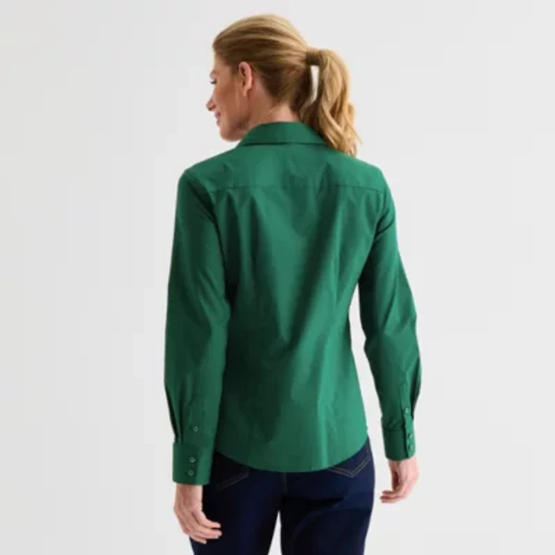 Liz Claiborne Wrinkle Free Womens Long Sleeve Vent Regular Fit Button-Down Shirt