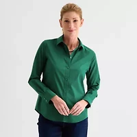 Liz Claiborne Wrinkle Free Womens Long Sleeve Vent Regular Fit Button-Down Shirt