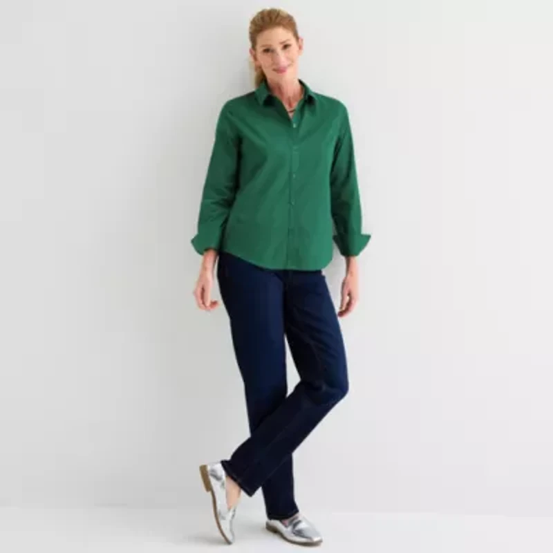 Liz Claiborne Wrinkle Free Womens Long Sleeve Vent Regular Fit Button-Down Shirt