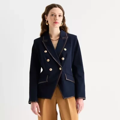 Worthington Womens Double Breasted Regular Fit Blazer