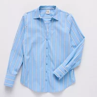 Worthington Womens Cuffed Long Sleeve Fitted Poplin Button-Down Shirt