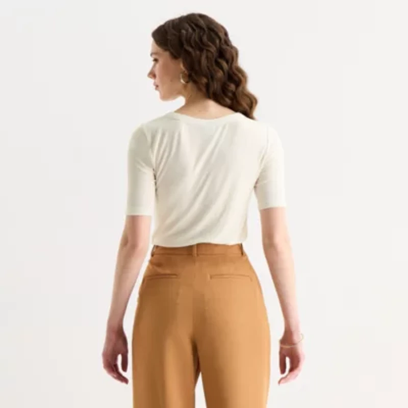Worthington Womens Elbow Sleeve Regular Fit Henley Shirt
