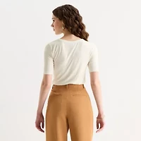 Worthington Womens Elbow Sleeve Regular Fit Henley Shirt