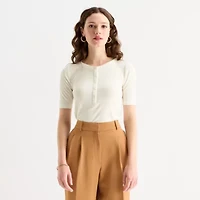 Worthington Womens Elbow Sleeve Regular Fit Henley Shirt