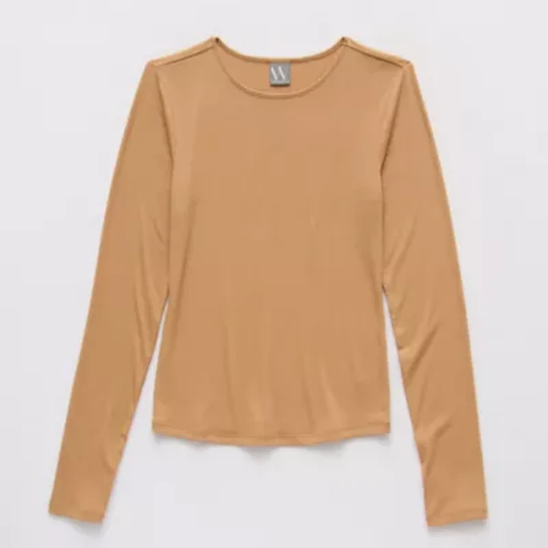 Worthington Womens Crew Neck Long Sleeve Blouse