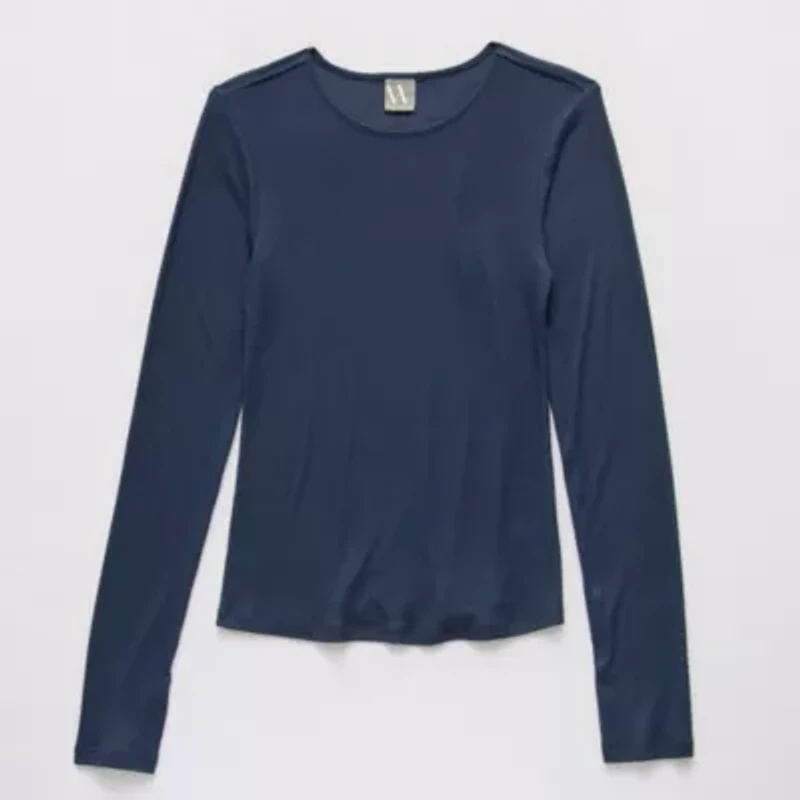 Worthington Womens Crew Neck Long Sleeve Blouse