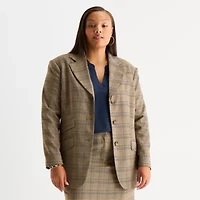 Worthington Womens Plaid Regular Fit Plus Blazer