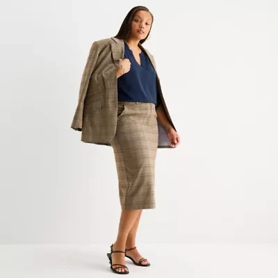Worthington Womens Plaid Regular Fit Plus Blazer