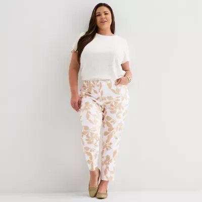 Liz Claiborne Emma Womens Easy-on + Easy-off Seated Wear Ankle Mid Rise Classic Fit Plus Pant