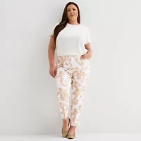 Liz Claiborne Emma Womens Easy-on + Easy-off Seated Wear Ankle Mid Rise Classic Fit Plus Pant