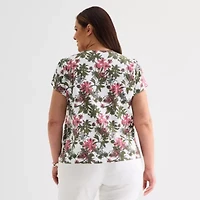Liz Claiborne Womens Short Sleeve Plus Blouse