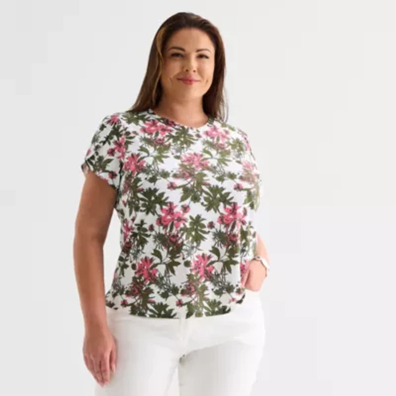 Liz Claiborne Womens Short Sleeve Plus Blouse