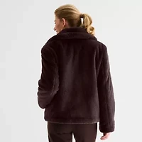 Liz Claiborne Womens Faux Fur Midweight Peacoat