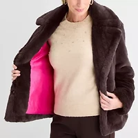 Liz Claiborne Womens Faux Fur Midweight Peacoat
