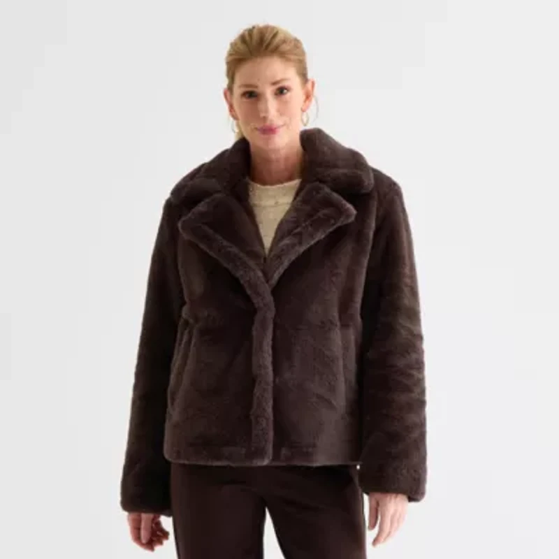 Liz Claiborne Womens Faux Fur Midweight Peacoat