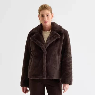Liz Claiborne Womens Faux Fur Midweight Peacoat