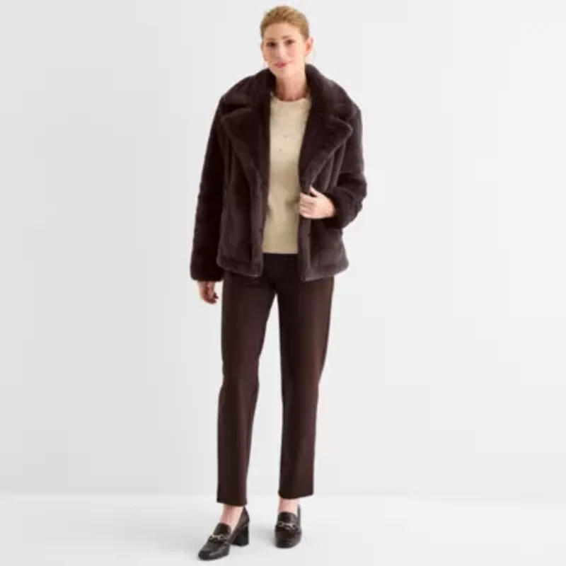 Liz Claiborne Womens Faux Fur Midweight Peacoat