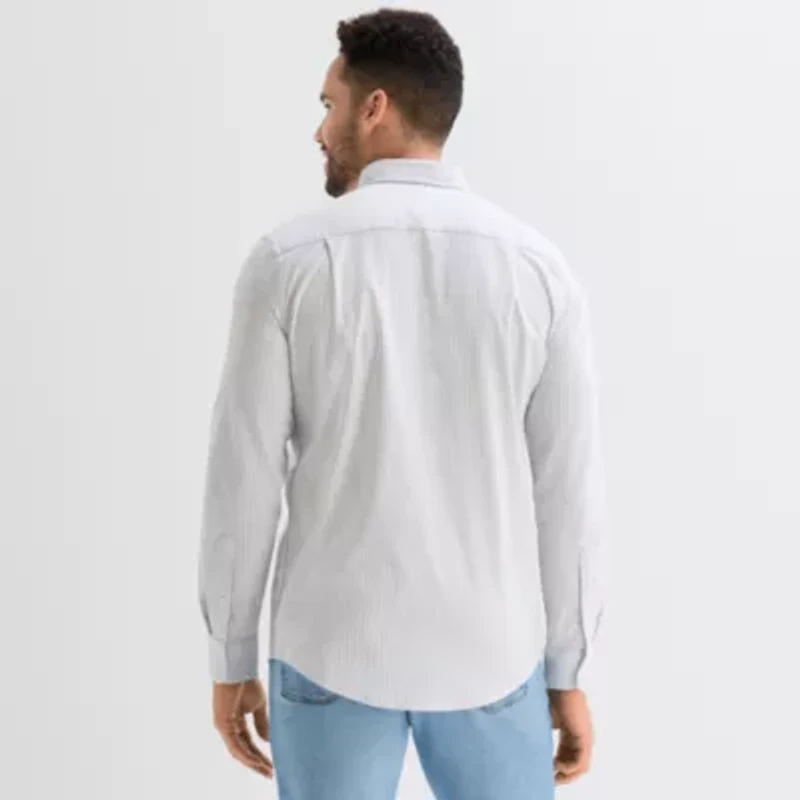 St. John's Bay Washed Oxford Mens Long Sleeve Classic Fit Stretch Fabric Button-Down Shirt