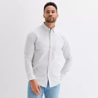 St. John's Bay Washed Oxford Mens Long Sleeve Classic Fit Stretch Fabric Button-Down Shirt
